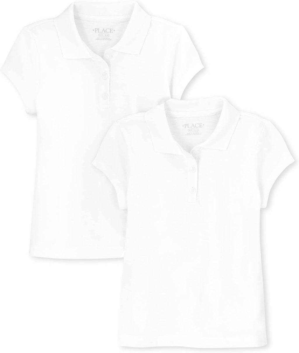 girls Short Sleeve Soft Jersey Polo Shirt, White 2 Pack, X-Small US