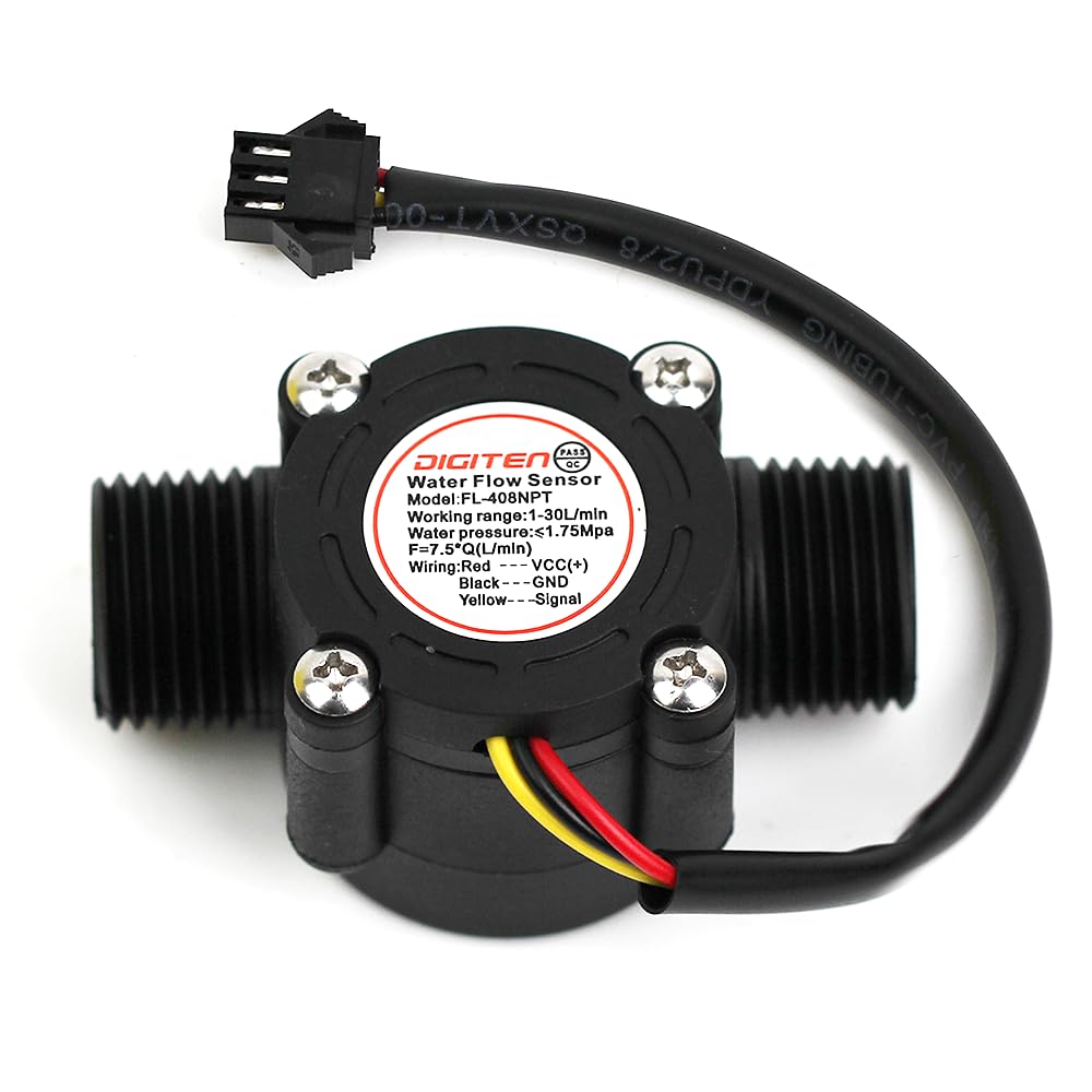 1/2 ’’ Flow Hall Sensor with NPT Thread, 1-30L/Min Flow Meter, Flowmeter Counter, Arduino, Raspberry Pi, and Reverse Osmosis Filter Compatible
