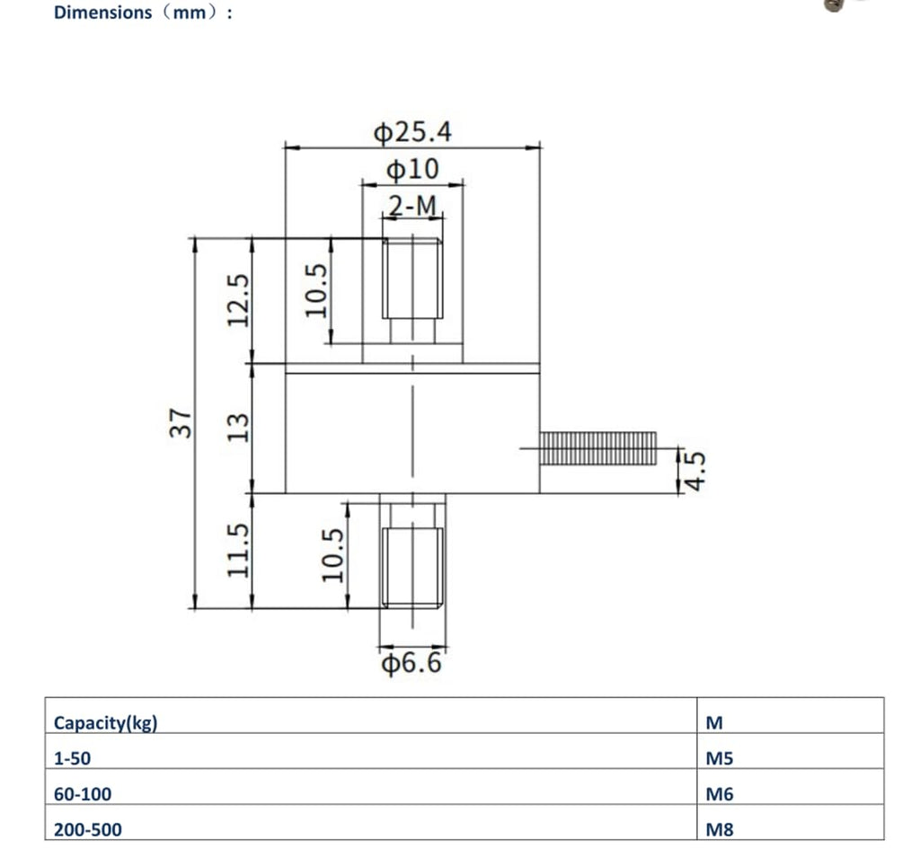 DYMH-103 500KG Mini Tension and Compression Force Sensor Inline Load Cell Weighing Miniature Pull Rod Pressure Sensor Portable Crane Scale