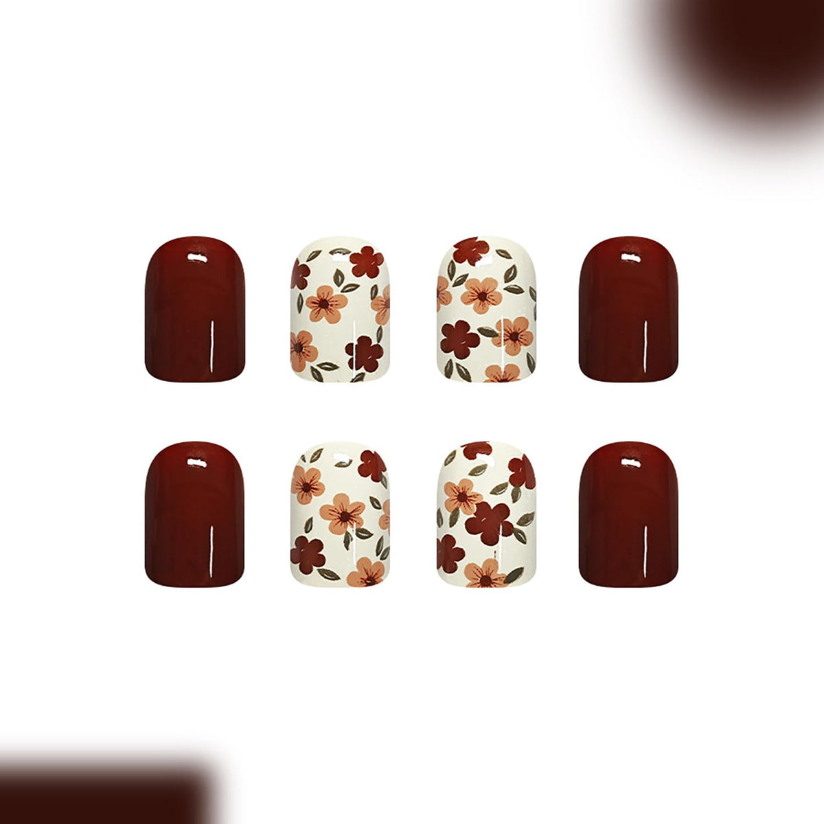 Fall Brown Press On Nails Short Square Fake Nails Autumn Floral False Nails