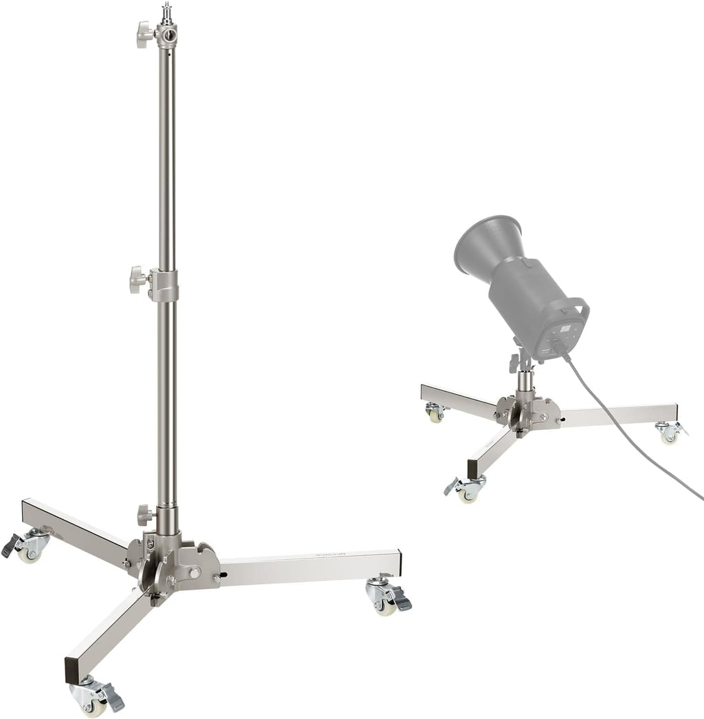 Heavy Duty Light Stand with Casters, Max Height 3.2ft/98cm, Stainless Steel Foldable Adjustable Tripod, Photography