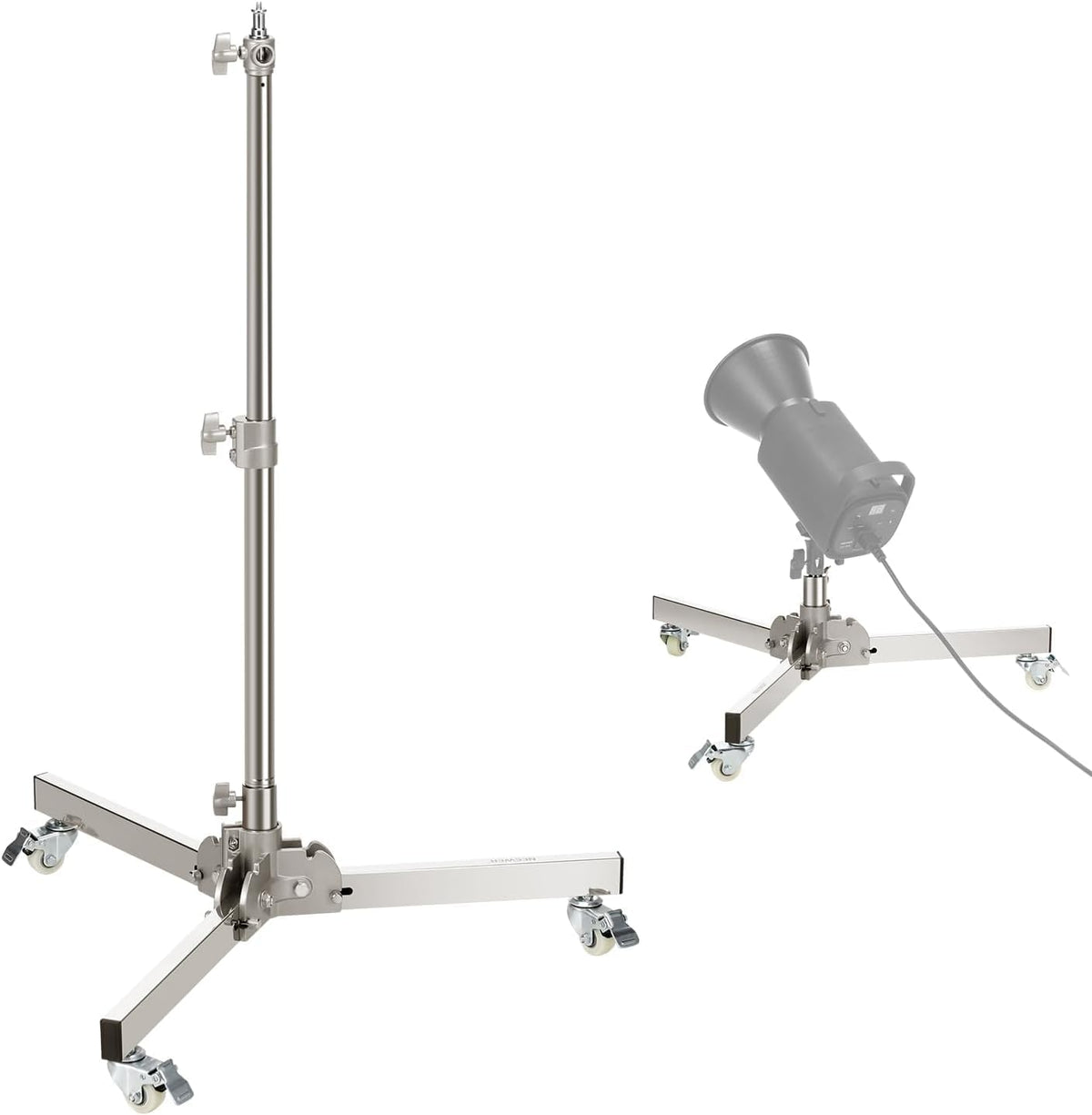 Heavy Duty Light Stand with Casters, Max Height 3.2ft/98cm, Stainless Steel Foldable Adjustable Tripod, Photography