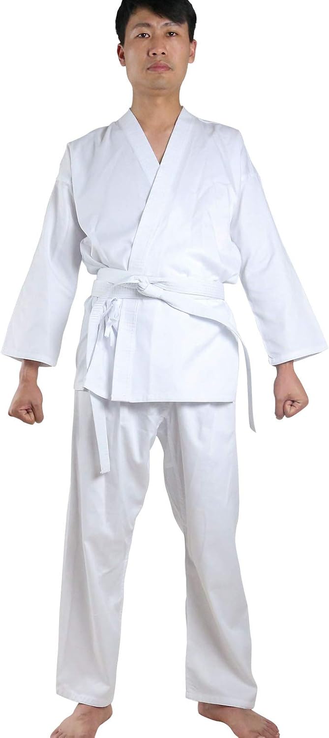 Karate Uniform with Free Belt, White Karate Gi for Kids & Adult Size 000-6