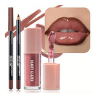 2Pcs/Set Lip Gloss & Lip Liner Set Mocha Brown – Lip Plumping Effect Lip Combo Set for Volume Lips, Fuller Looking