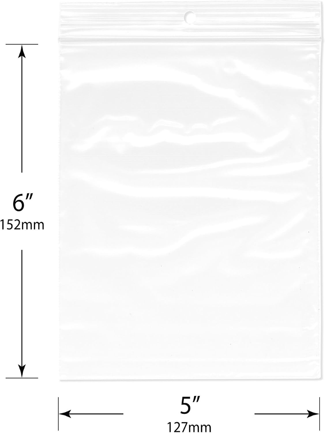 5 x 6 inch, 2 Mil Hang-Hole Zipper Reclosable Bags (Pack of 100)
