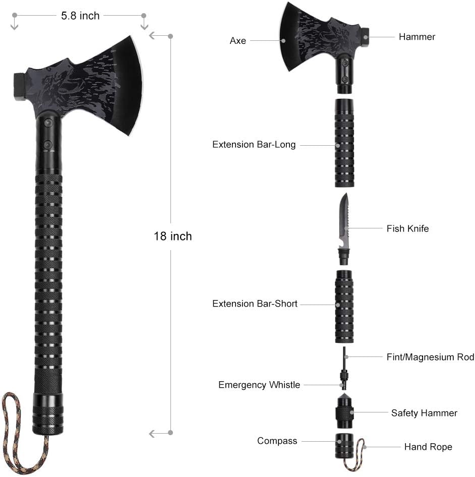Survival Camping Axe, Folding Tactical Hatchet Axe for Outdoor | Multi-Functional Tactical Tomahawk with Hammer