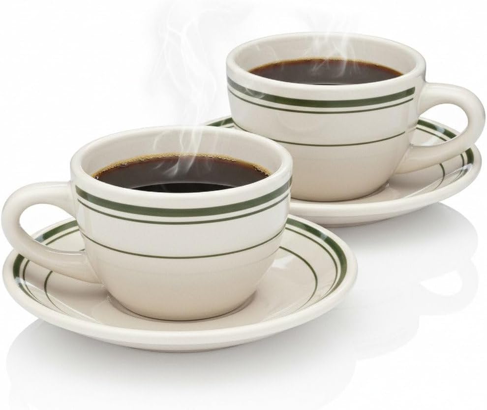 Original 1950 Classic Jersey Diner Coffee Cup and Saucer, Two 2-Piece Sets