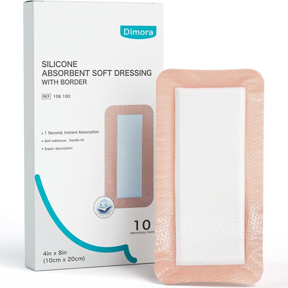 Silicone Ultra Absorbent Dressing Pads - Adhesive Wound Bandage with Gentle Border, Waterproof Soft Gauze for Post