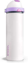 Insulated Water Bottle with Straw - Encool Stainless Steel Water Bottle with Push Button Lid, Leak-Proof & BPA-Free