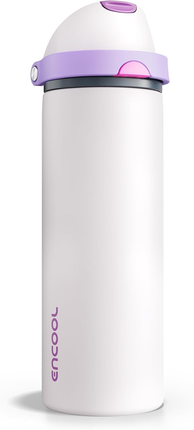 Insulated Water Bottle with Straw - Encool Stainless Steel Water Bottle with Push Button Lid, Leak-Proof & BPA-Free