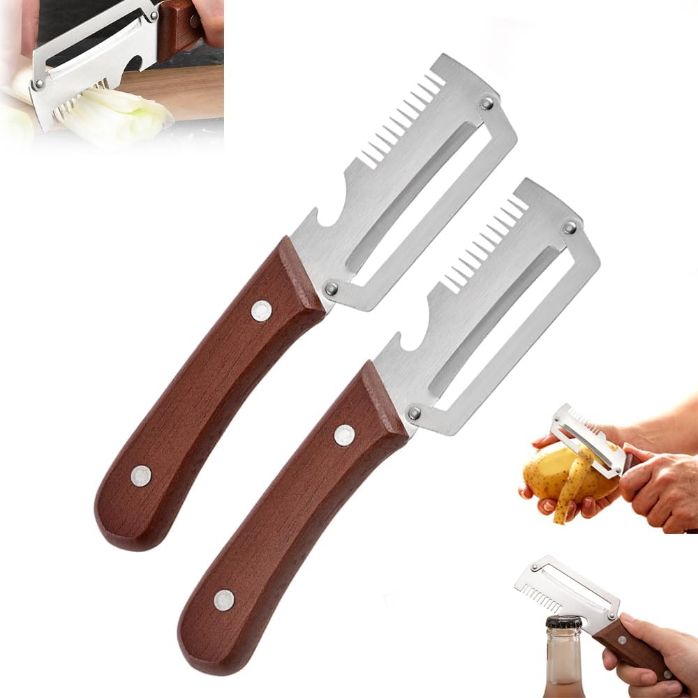 Premium Vegetable Peeler with Wooden Handle and Bottle Opener, Multi-Functional Vegetable Peeler for Kitchen, Kitchen