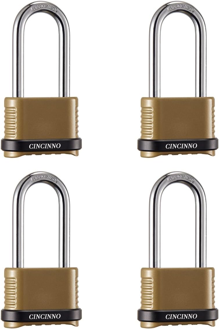 Heavy Duty Combination Lock, 4-Digit Combo Lock with Long Shackle,Weatherproof Combination Padlock for Outdoor Use,4