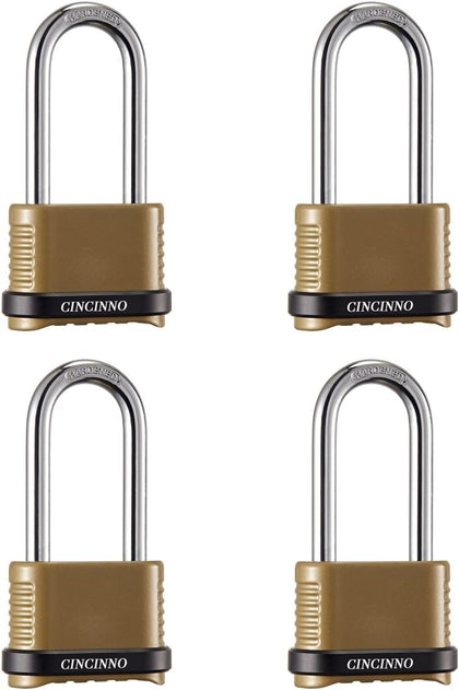 Heavy Duty Combination Lock, 4-Digit Combo Lock with Long Shackle,Weatherproof Combination Padlock for Outdoor Use,4