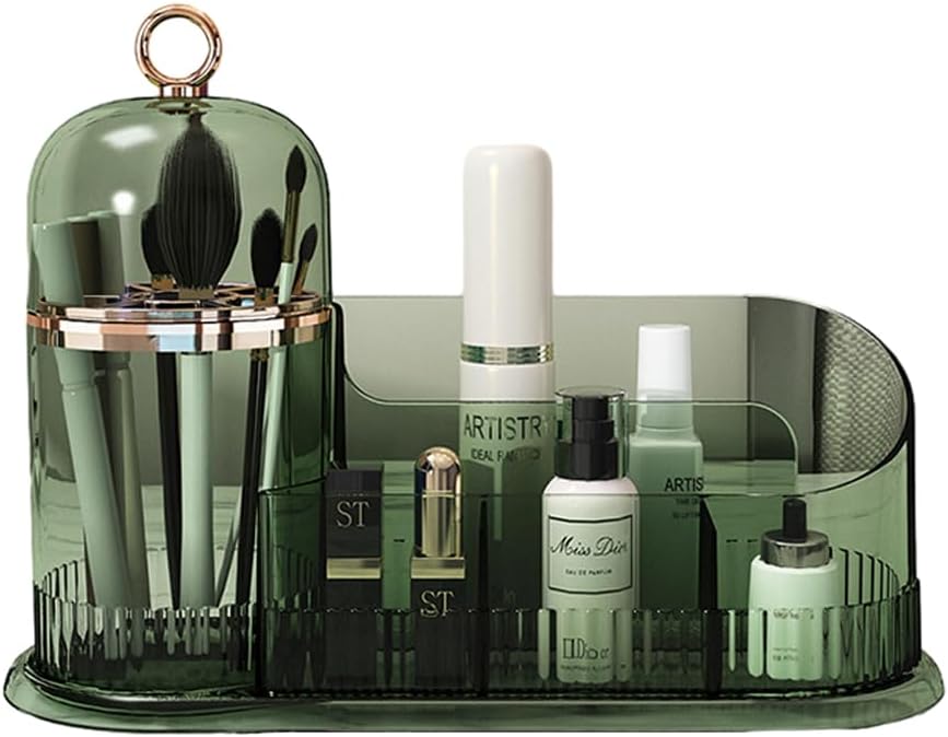 Makeup Organizer, Skincare Organizer with Brush Holder (Clear green)