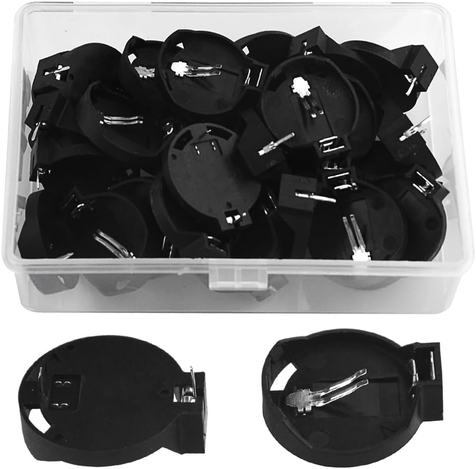 30 PCS Button Battery Holder CR2032 CR2025 Coin Button Cell Battery Holder Case, Black