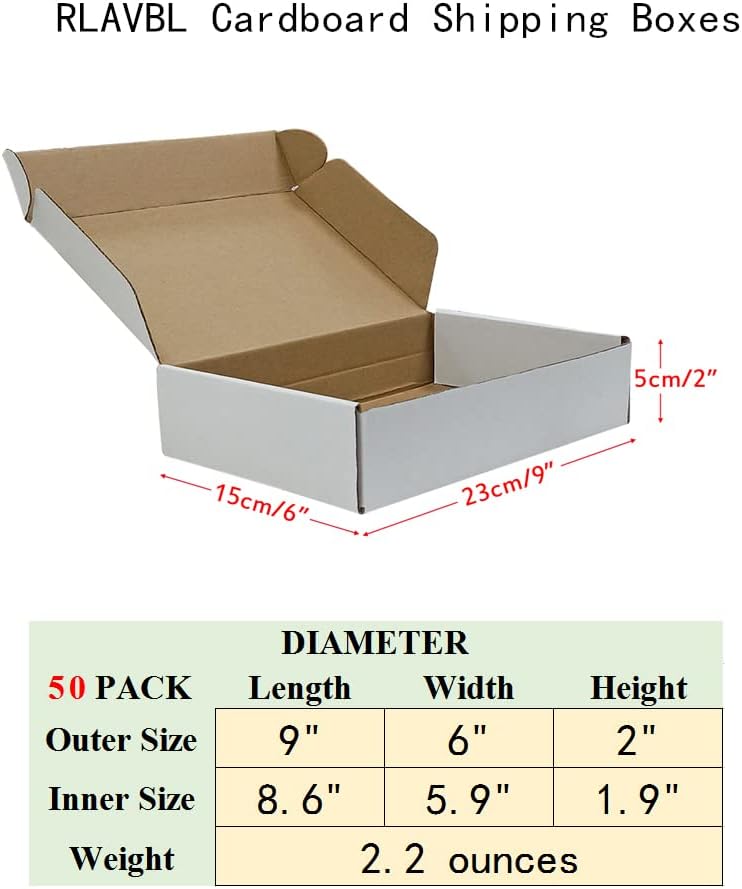 9x6x2 Shipping Boxes Set of 50, White Small Corrugated Cardboard Box, Mailer Box