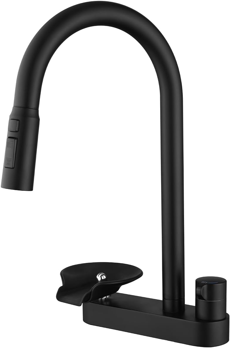 Kitchen Faucet with Pull Down Sprayer, Glass Rinser, Single Hole
