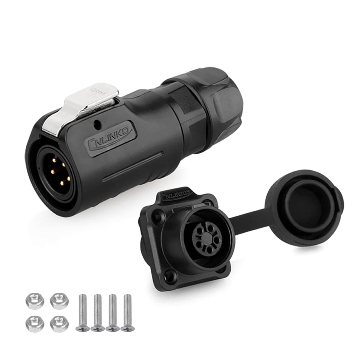 CNLINKO M12 Waterproof Aviation Connector PBT Plastic Cable Panel Mount Connector, 5 Pin Circular Connector Male Female Plug Socket (5 Pin)