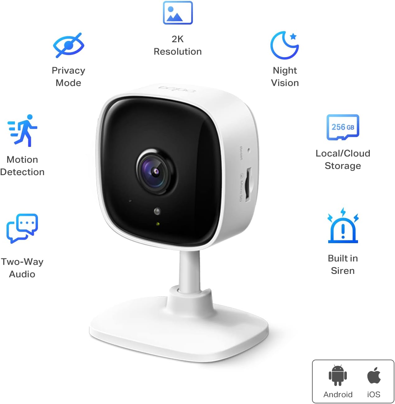2K Indoor Security Camera for Baby Monitor, Dog Camera w/Motion Detection, 2-Way Audio Siren, Night Vision, Cloud &