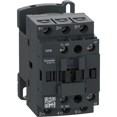 Schneider Electric DPE12B7 Easy TeSys IEC Contactor, 5HP, 480V, 24VAC Coil, HVAC & AC Contactor, Pumps, Compressors, DIN-Rail Mount/Screw Fixing, 1/3HP 115V-1Ph, 1HP 230V-1Ph, 2HP 200-230V, 5HP 460V