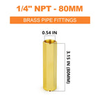 GASHER 2PCS 1/4" FNPT Brass Long Nipple 3" Length Pipe Fitting