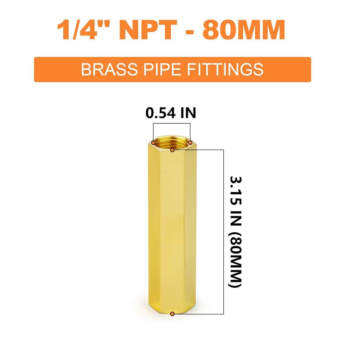 GASHER 2PCS 1/4" FNPT Brass Long Nipple 3" Length Pipe Fitting