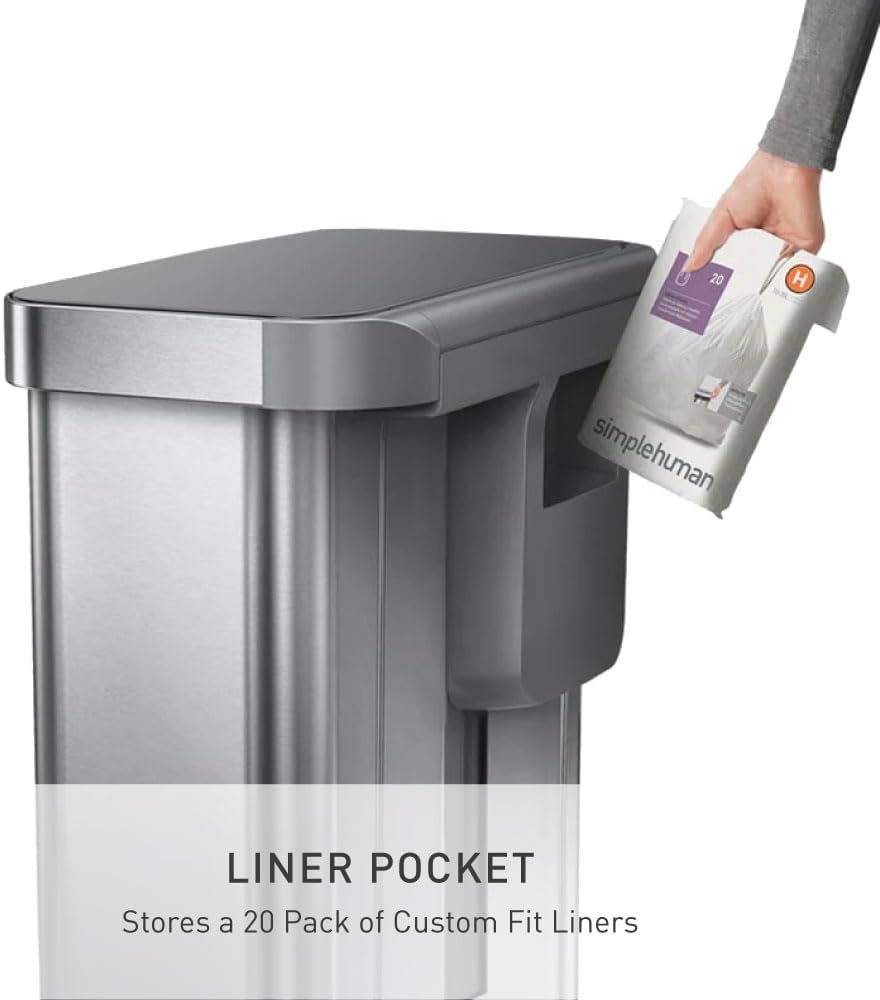 Rectangular Step Can, 45L / 12 Gallon Kitchen Trash Can, Liner Rim System, Liner Pocket, 150,000-Step Pedal, Lid Shox