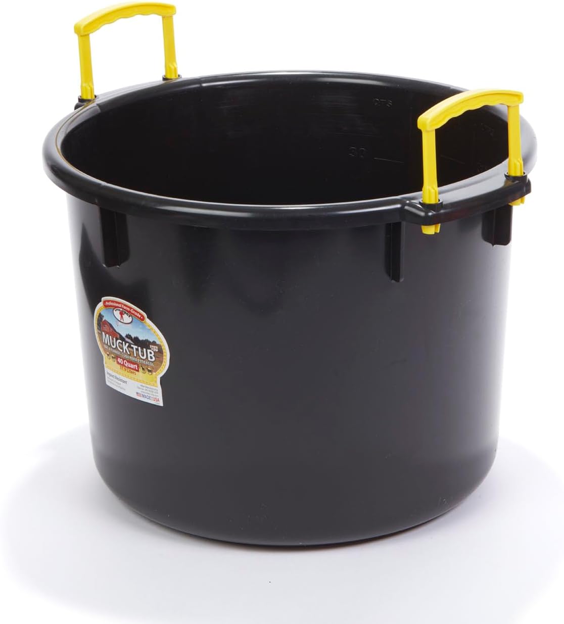 Plastic Muck Tub | Durable & Versatile Utility Bucket with Handles | Muck Bucket | Durable Handles | 40 Quart | Black