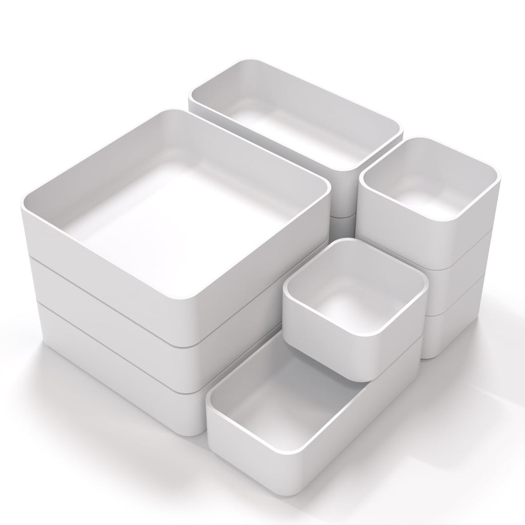 11-Piece Stackable Drawer Organizer Set, Multi-size Desk Drawer Organizer Trays Vanity Storage Bins for Storing