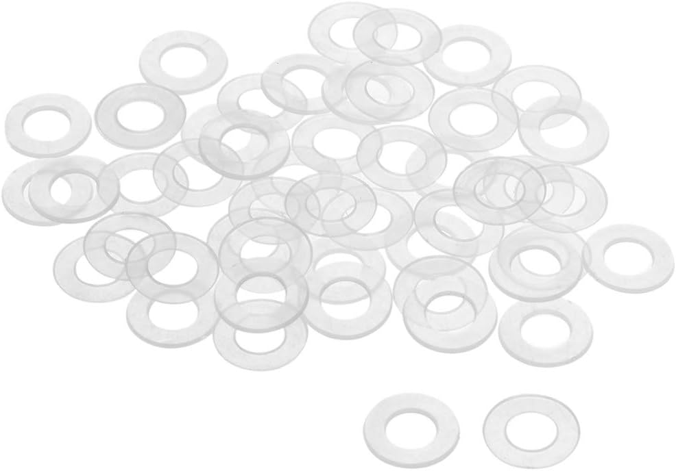 Nylon Flat Washers M8 16mm OD 8mm ID 0.9mm Thickness Sealing Gasket for Faucet Pipe Water Hose, Clear, Pack of 50