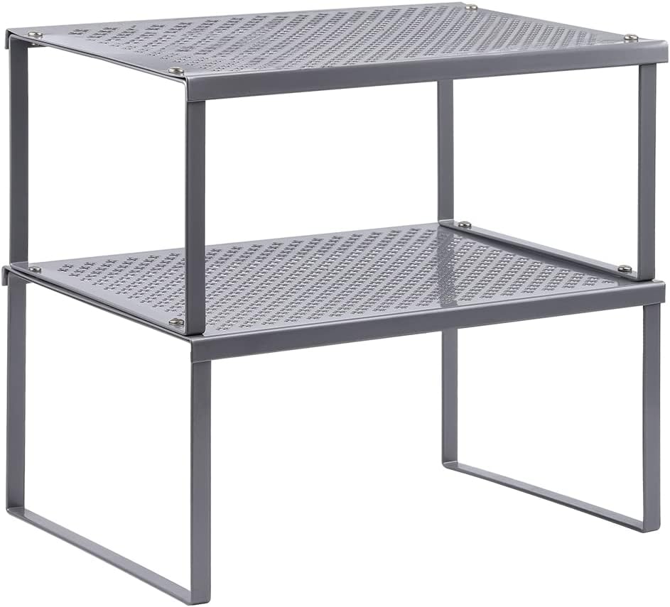 Kitchen Shelf Organizer for Counter Cupboard Pantry, Set of 2 Cabinet Shelf Organizer Spice Rack, Stackable, Metal