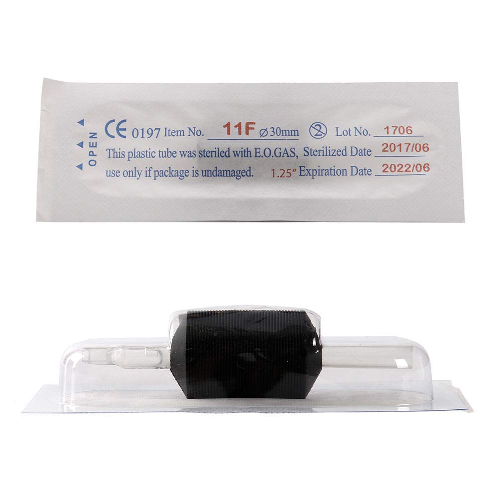 VORTEX 1.25-inch Soft Silicone Black Disposable Tattoo Tube Grips with Clear Long Tips 15pcs (7R)