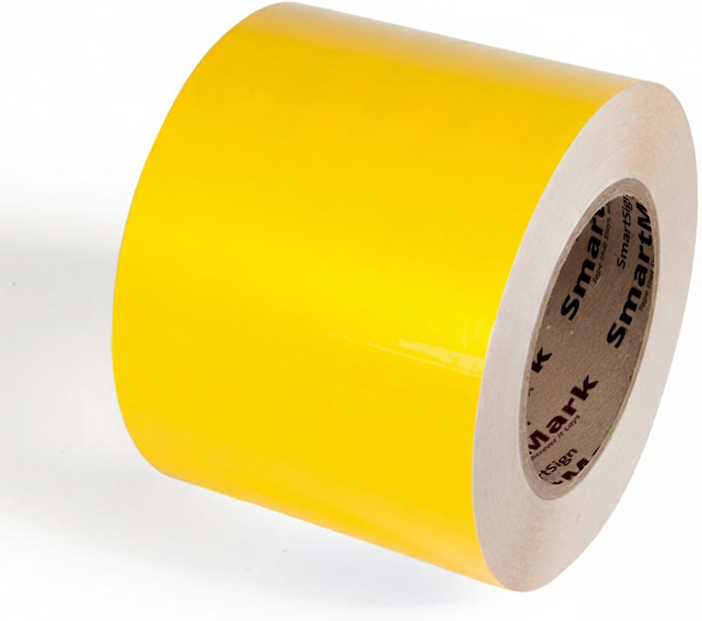 Yellow Floor Marking Tape, 4" Wide x 100' Long Roll, Durable Polyester, Laminated Protection - Non-Abrasive, Adhesive