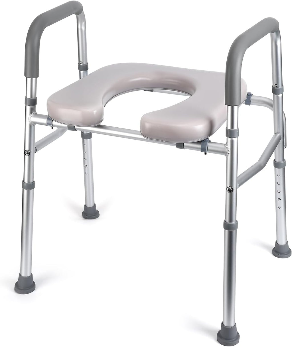 Raised Toilet Seat, 350LB Stand Alone Homecare Commode Bathroom Assist Frame for Elderly, Handicapped, Disabled