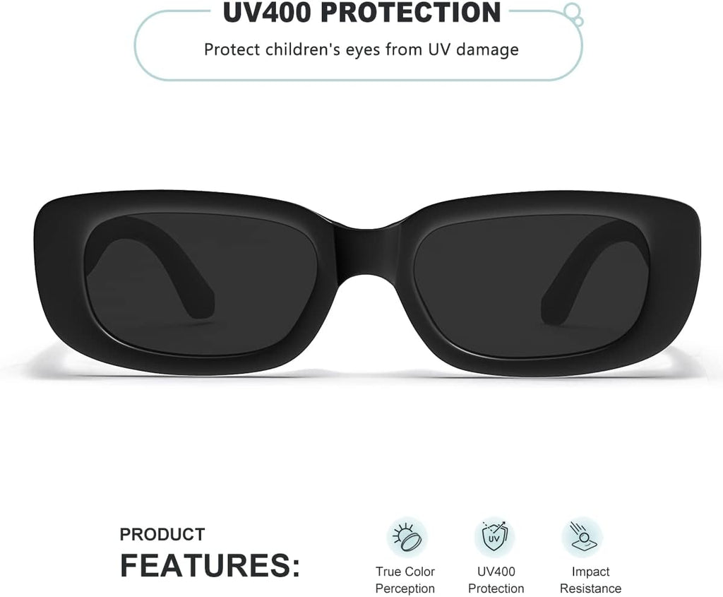 Retro Rectangle Kids Sunglasses 90’s Vintage Fashion Narrow Square Frame Glasses Shades for Girls Boys UV Protection
