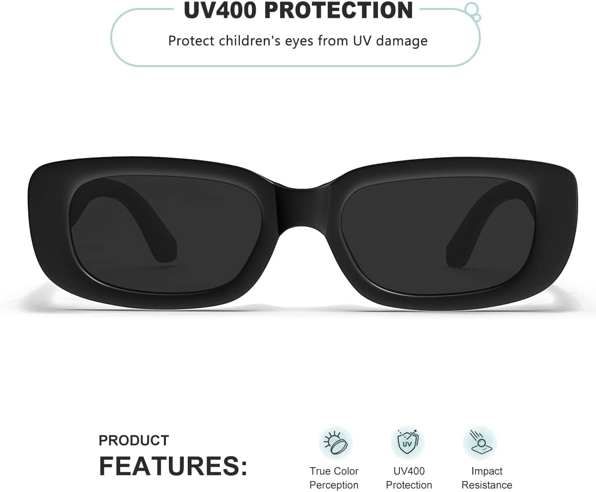 Retro Rectangle Kids Sunglasses 90’s Vintage Fashion Narrow Square Frame Glasses Shades for Girls Boys UV Protection