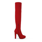 Womens Platform Thigh High Boots,Red-1,7