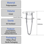 0.2ml Microcentrifuge Tubes 300 Pieces, EO Sterilized Plastic Small Vials with Caps for Sample Storage Without
