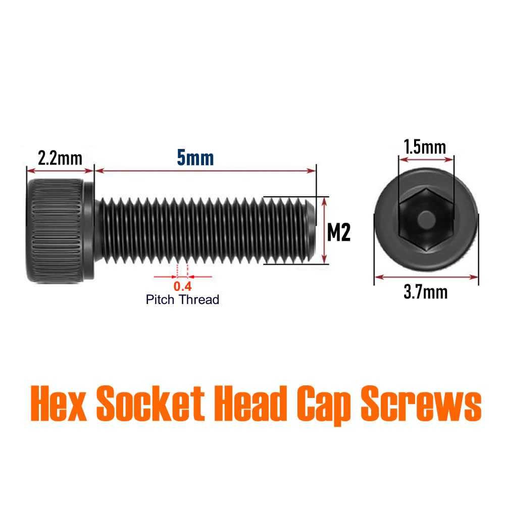 Junter 100pcs M2 x 5mm Black Allen Bolts Hex Head Socket Cap Screws Metric
