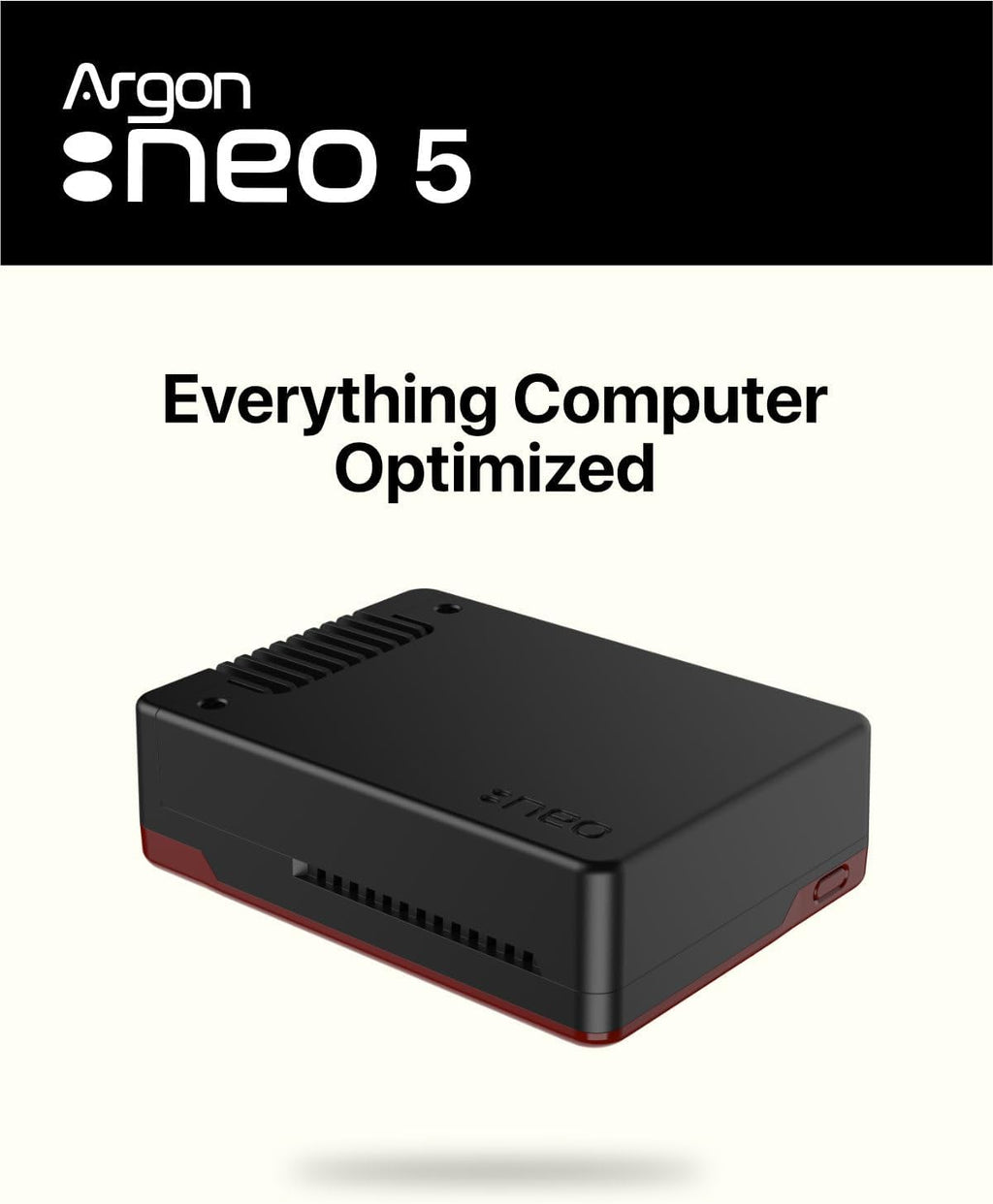 Argon NEO 5 Aluminum Case for Raspberry Pi 5 - Built-in Fan (BRED)