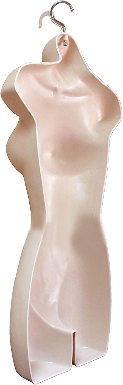Female Mannequin Hip Long Torso Hollow Back Body Stackable Dress Form with Hanging Hook for Tshirt Display