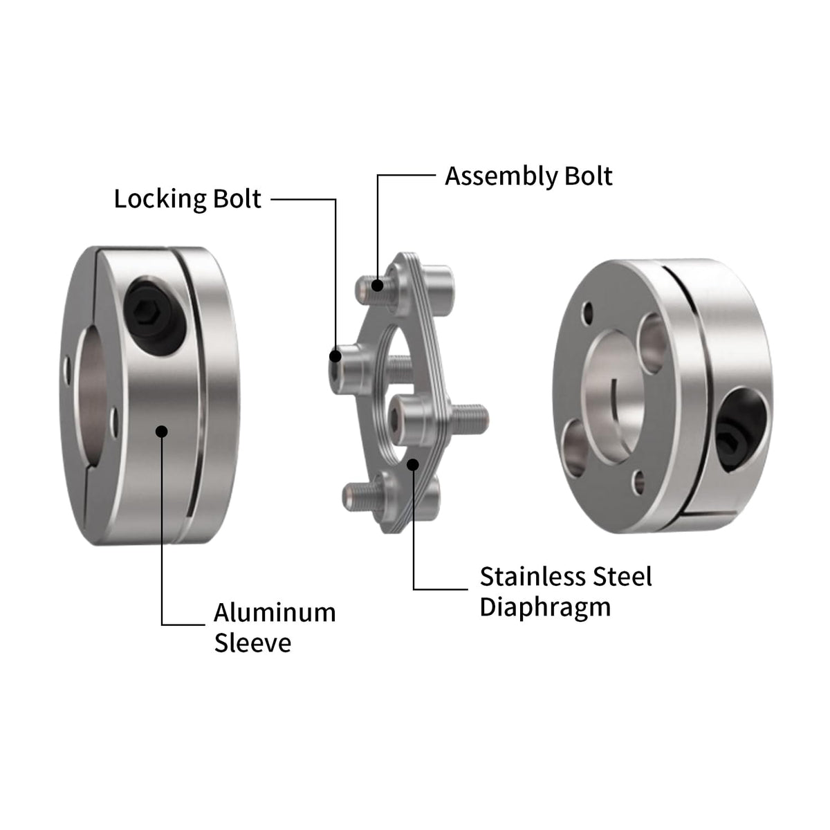 BORDSTRACT 6.35mm to 9.525mm Flexible Diaphragm Coupling,D32 L28