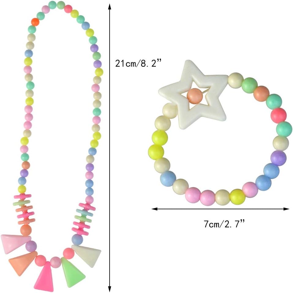 20Pcs Princess Necklace Bracelet Set, Teenager Costume Jewelry Play Jewelry for Women Dress Up Pretend Play Party Favors