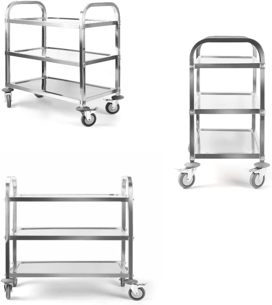 3 Tier Kitchen Rolling Cart, Stainless Steel, 37 x 20 x 37 Inch