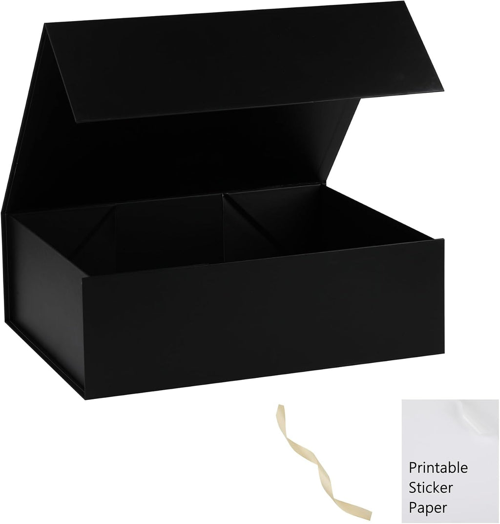 Black Gift Box,19x16x6 Extra Large Gift Boxes With Lids For Presents Includes Ribbon And Diy Printable Sticker