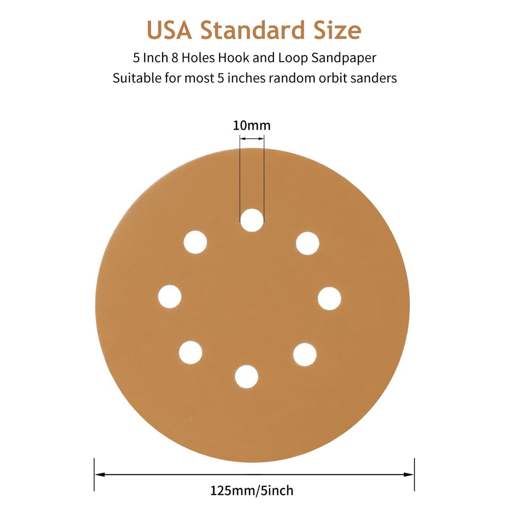 SUPBICCO 50 PCS 400 Grit 5 Inch 8 Hole Hook and Loop Sanding Discs