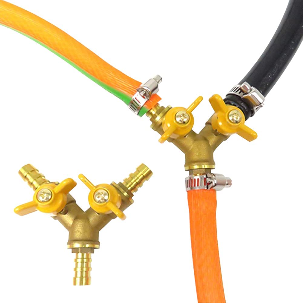 Joywayus 1/2" Hose Barb Brass Ball Valve Y Shaped Type 3 Way with 2 Switch Shut Off Valve Fitting Include 3 Clamps