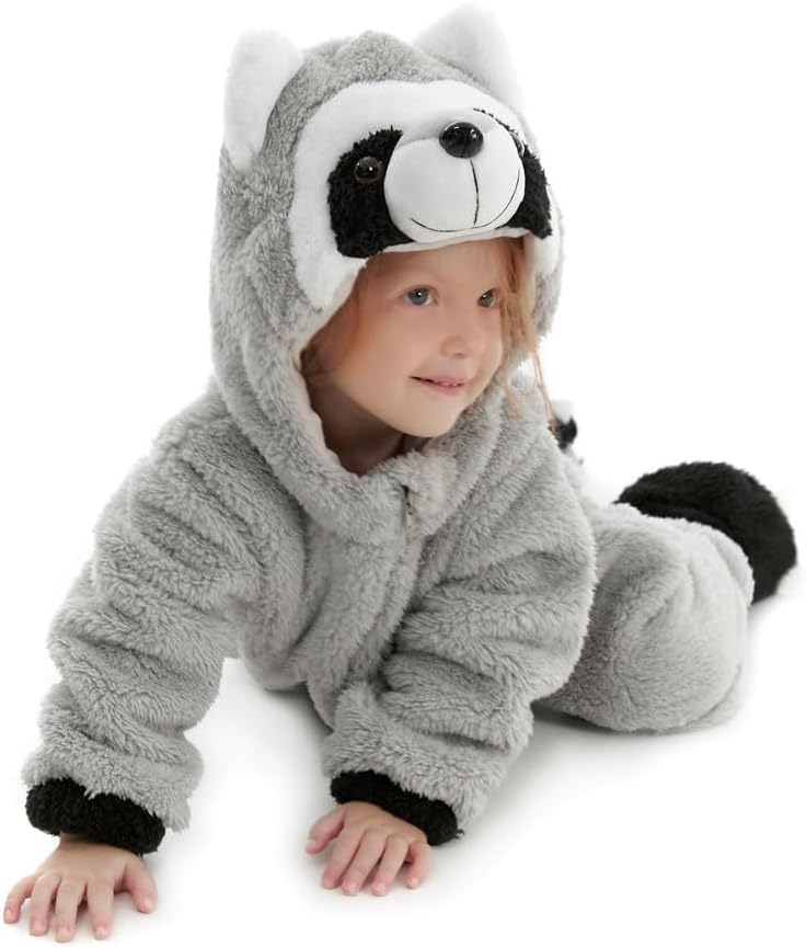 Baby Raccoon Costume Newborn, Infant and Toddler Boys Girls 0-4T | 90% Upgraded Flannel Fleece/ 10% Spandex