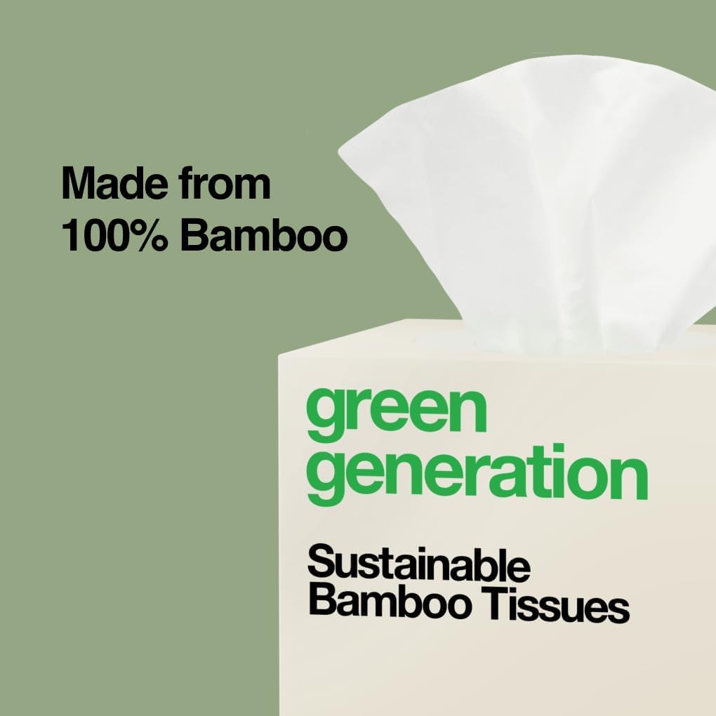 Bamboo Facial Tissues Cube Boxes - 3-Ply, 70 Sheets/Box, 12 Multicolor Face Tissue Boxes, 840 Unscented Organic Soft