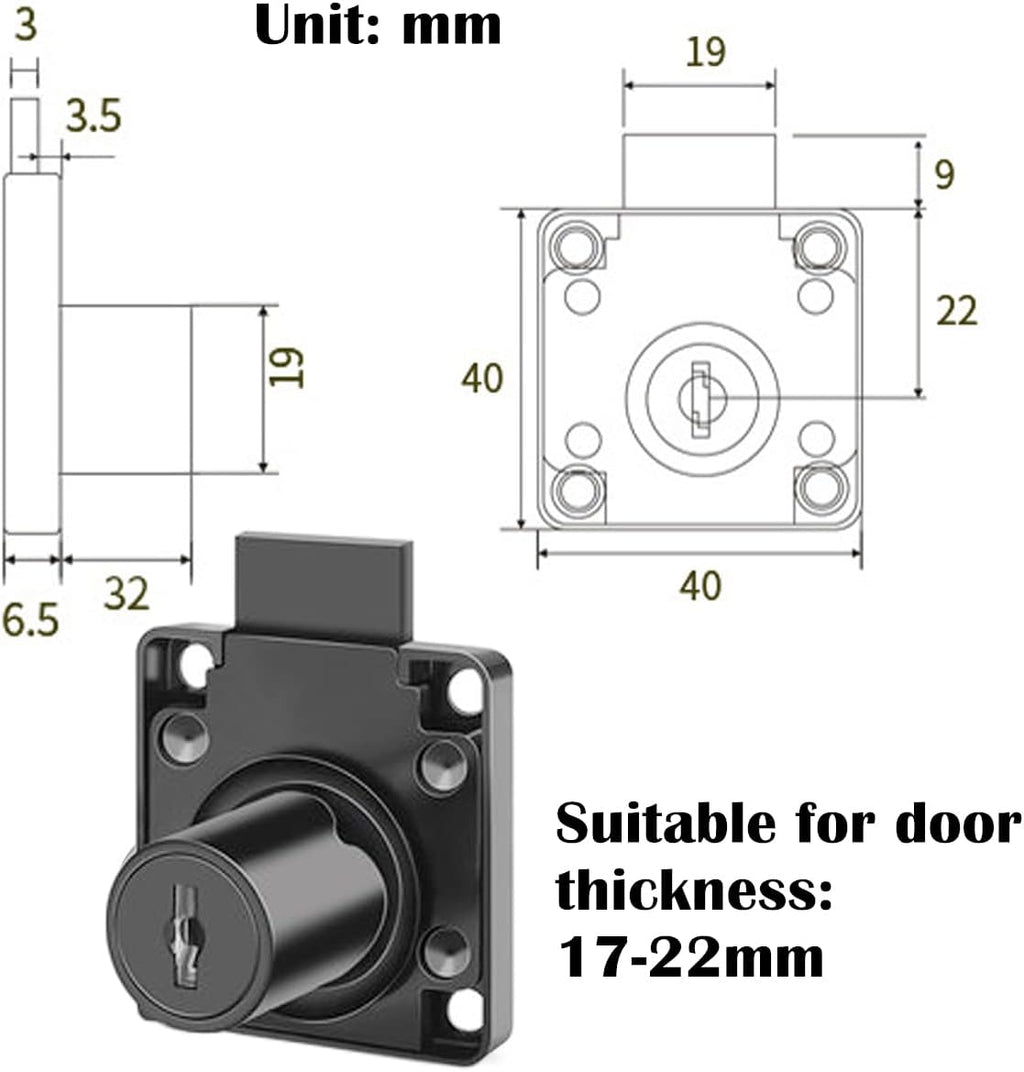 Cabinet Drawer Lock Furniture Locker Lock【Keyed Alike】 All Keys for This Product are Universal. (Hole Diameter